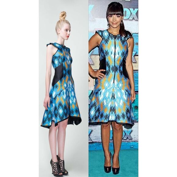 Bibhu Mohapatra 2000s Geometric Print Silk Designer Dress Size 6 - Picture 1 of 16